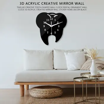 Timelike Tvorivé Zub-Tvarované Nástenné Hodiny Zubné Ornament Nástenné Hodiny 3D Akryl-Kreatívne Zrkadlo na Stenu-Nálepky Domova-Black