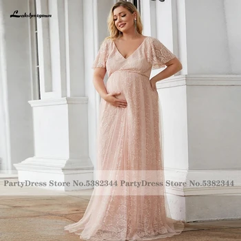 Lakshmigown Plus Veľkosť Ženy, Svadobné Party Šaty Krátke Rukávy Elegantné Svetlo Ružovej Čipky Matka Ženícha/Svadobné Šaty 2022