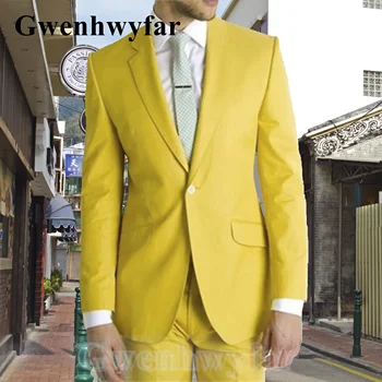 Gwenhwyfar 2021 jeseň nový štýl žltá pekný pánske oblek single-breasted nevesty svadobné smoking najlepších mužov dvoch-dielny oblek