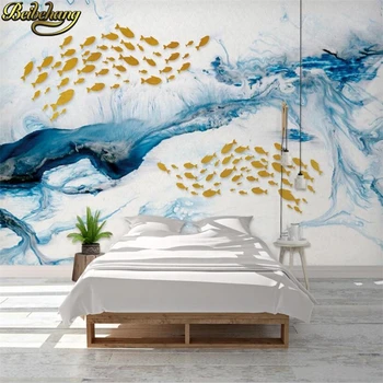 beibehang Modrý mramor plávanie ryby foto nástennú maľbu, tapety, pre obývacia izba, TV joj, 3D nástennú maľbu, tapety na steny, spálne