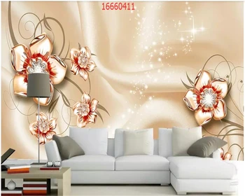 beibehang Vlastná veľkosť Čerstvé a luxusné, krásne 3d klenoty, diamant kvet hodvábnej vzor dekoratívne steny behang tapety