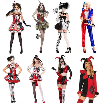 8 štýlov joker Klaun Cosplay kostým pre ženy, Karneval, Halloween Maškarný kostým Sexy Klaun, cosplay Kostýmy pre Dospelých
