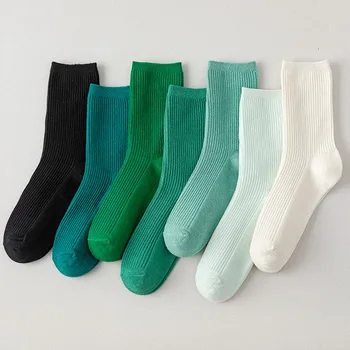 1Pairs/Ponožky Ženy 2023 Nové Módne Bavlna Farba Zelená Posádky Ponožky Pre Dievča Priedušná Bežné kórejskej Ženy Ponožky Sady Kwaii