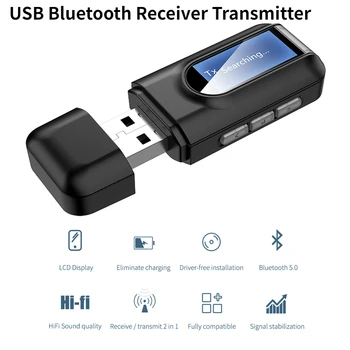 LCD USB Bluetooth 5.0 Audio Prijímač, Vysielač Adaptér Pre Auto, PC, TV HD HiFi Receptor Bezdrôtový Adaptér, LCD 3.5 MM AUX