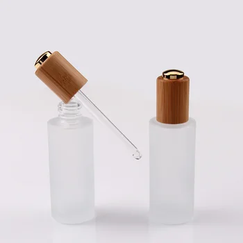 Drevené spp ploché ramenný 30ml esenciálny olej jasné, matné sklo kvapkadla fľašu s bambusové drevo pipety zlato/striebro veko čerpadla