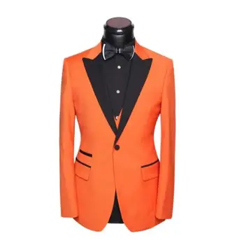 Móda Orange Black Široký Vrchol Klope Tuxedos Svadobný Oblek pre Mužov 2020 Najlepších Mužov Koniarov Bežné Prom Sako Bunda, Nohavice