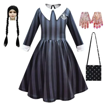 2023 Nové CosDaddy Addams Family Cosplay Kostým Streda Šaty Dospelých Dievčatá Školskú Uniformu Šaty Parochňu Halloween Kostým
