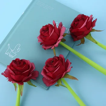 4Pcs/Veľa Roztomilý Ruže Kvet Mäkký Gél, Neutrálne, Pero, Čierna Modrý Atrament Romantický Simulácia Red Rose Svadobné Podpis Perá, Písacie potreby