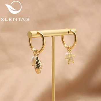 XlentAg Európskych a Amerických Módnych Vintage Hviezdice Conch Asymetrické Pearl Náušnice dámske Módne Šperky Príslušenstvo