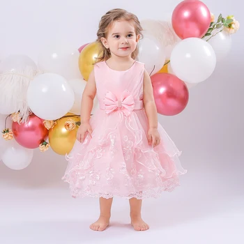 Novorodenca Princezná Šaty Pre Dievčatá Batoľa Letné Oblečenie Luk Čipky Dieťa 1. Narodeniny Biela Krst Party Šaty