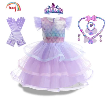 Malá Morská Víla Kostýmy Ariel Fialová Princezná Šaty Dievčatá Cosplay Party, Karneval, Deti Halloween Oblečenie Deti Vestidos Šaty