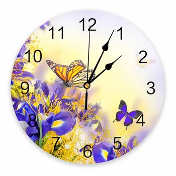 Iris Kvet, Motýľ Dekoratívne Okrúhle Nástenné Hodiny Arabské Číslice Dizajn Non Tikot Nástenných Hodín Pre Veľké Izby Kúpeľňa