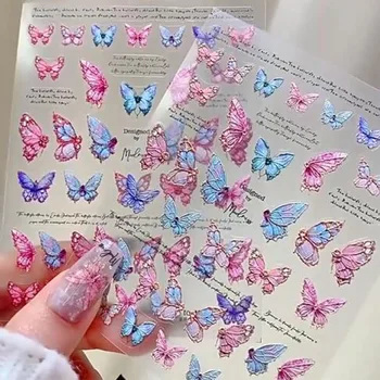 5D Embloss Motýľ Nail Art Nálepky Samolepiace Motýľ Nechtov Odtlačkový 8*10 cm Farebné Letné Motýľ Manikúra Jazdca &*&