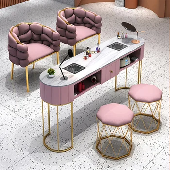 Japonský Štýl Svetlo Luxusné Nechty Tabuľky Salón Nábytku Nechty Obchod Profesionálna Manikúra Stôl a Stoličky Set s vysávačom