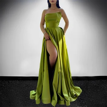 Sexy Vysoká Rozdeliť Večerné Šaty Smaragdovo Zelená Ramienok Satin Riadok Zloženke Prom Šaty Dĺžka Podlahy Party Šaty Pre Ženy 2023