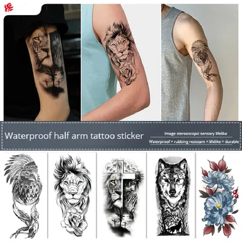 Malé Plný Rameno Zviera Tiger, Vlk Tetovanie Nálepky Pol Rameno Nepremokavé, Odolné Čierne A Biele Dočasné Tetovanie Tatto 210*114mm