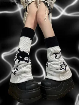 Harajuku Y2k Star Lebka Dve Bočné Opotrebenie Pletené Leg Warmers Ponožky Punk Dievčatá Japonský Kawaii Streetwear Nohu Kryt