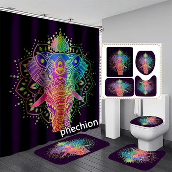 phechion Nové 3D Tlač Slon Royal Mandala Sprchový Záves Nepremokavé Kúpeľňa Opony Anti-slip Vaňa Mat Nastaviť Wc Koberce VR196