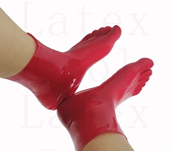 Gummi 100% Latexu Červené krátke päť prstov ponožky Veľkosť S-XL 0,4 mm