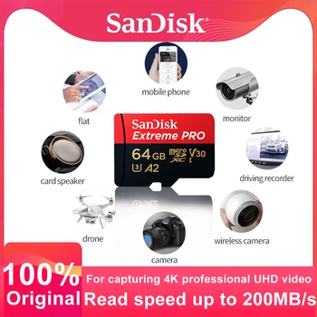 SanDisk Extreme Pro Flash 64GB Kartu Micro SD Karty SDXC UHS-I 512 gb diskom 256 GB 128 GB U3 V30 TF Karty Pamäťovú Kartu Adaptér pre Kamery DJI