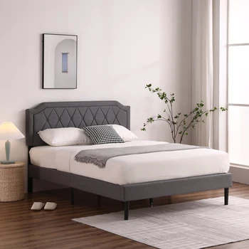 Multi-size bed rám, dvojité čalúnené posteľ, jednolôžková posteľ, výškovo nastaviteľné bavlny a ľanu čalúnené postele, tmavo sivá