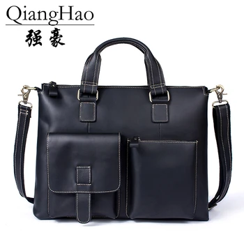 QiangHao 2017 100% top cow originálne kožené univerzálne bežné ramenný mužov program messenger tašky pre mužov soild a zips doprava zadarmo