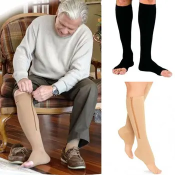 Kompresné Ponožky, Fitness Zips Ponožky Zip Obehu Tlak Nohu Podporu Kolena Sox Otvorené Prst Športové Ponožka Zníženie Bolesti 