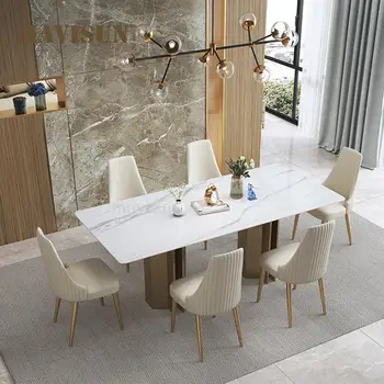Svetlé Rock Plát Jedálenský Stôl taliansky Ľahké Luxusné Dizajnér High-end Reštaurácie Moderný Minimalistický Obdĺžnikový Stôl Pre Kuchyňa