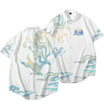 Letné Nové Módy-Shan-Hai Jing Fu Zhu Vytlačené Krátke Rukáv Tričko pánske Top Havajskej Pláži Bežné Plus Veľkosť Tričko