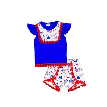 Nezávislosť Dní Deti, Dievčatá Oblečenie Sady Volánikmi Hviezdy Pruhované Tlač Topy Obličkového Nohavice Letné Pruhované Oblečenie