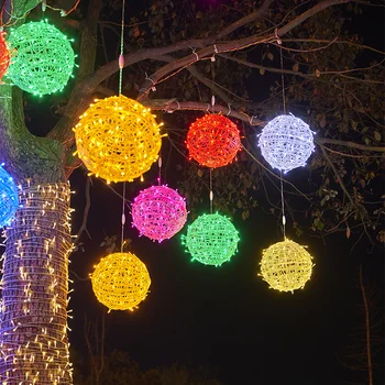 20/30 CM Veľký Ratanový Loptu LED Víla String Svetlá na Vianočný Stromček Visí Lampa Ulici Garland pre Vonkajšie Záhradné Svadobné Dekorácie