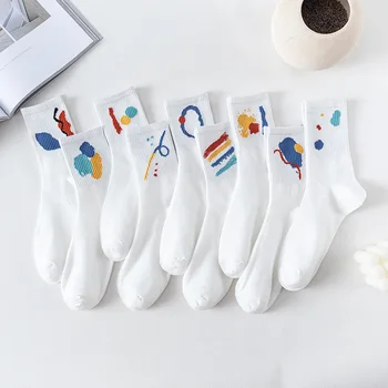 Jeseň Zima Škole Štýl Zábavné Harajuku Graffiti pánske Ponožky Jednoduché Umelecké atrament Športy Japonské Roztomilej Príležitostné dámske Ponožky