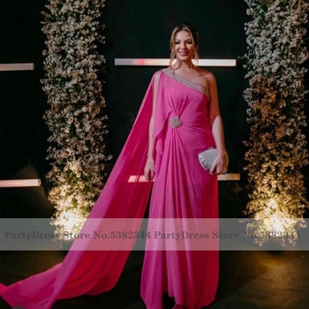Lakshmigown Arabské Ženy Hot Pink Party Šaty Večerné Šaty Jedno Rameno Korálkové Elegantné Matka Svadobné Šaty 2023