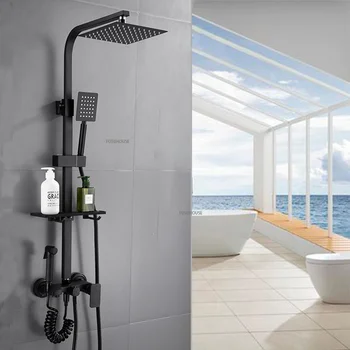 Black Mosadzné 2 Rukoväť Batérie, Kúpeľňa so sprchovým Kútom Nastaviť Domácnosti Sprcha Systém na Stenu Luxusná Kúpeľňa Vaňa Daždi Hlavu MC