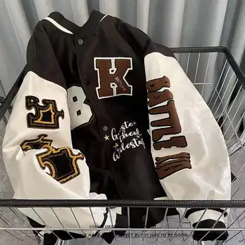 Americký retro abecedy hrnú vyšívané Vesty, Kabáty ženy ulice, hip-hop bežné wild baseball jednotné pár voľné bunda