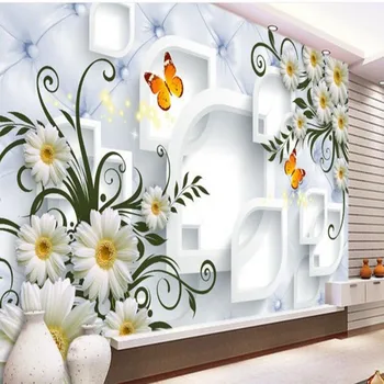 wellyu Vlastné veľké nástenné maľby biela chryzantéma jednoduché módy mäkké package 3D pozadia na stenu netkaných tapiet