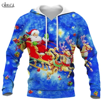 CLOOCL Vianočné Mikiny s Dlhým Rukávom Streetwear Santa Claus a Sobov, Grafické 3D Vytlačené Polyester Mikina Strany Oblečenie
