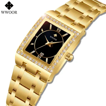 WWOOR Nové Zlaté Hodinky 8858 Ženy Watchs Ocele Top Luxusné Značky Dámy Náramok Hodiniek Žena Hodiny Montre Femme Relogio Feminino