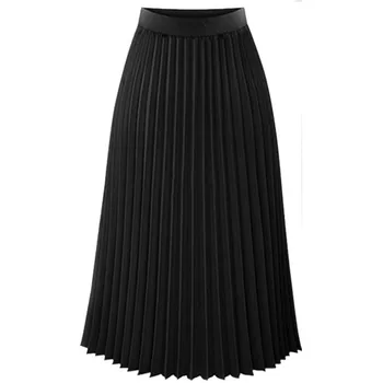 Vintage Sukne Dámske 2021 Pevné Skladaný Skladaný Čiernej Sukni Elegantné Midi Elastický Pás Maxi Sukne Юбка С Высокой Талией