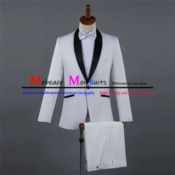 2021 Nový Štýl Formálny Muži Obleky Ženícha Tuxedos Biela S Čiernou Vrchol Klope Groomsman Svadbu Najlepší Muž 2 Kusy ( Bunda + Nohavice)