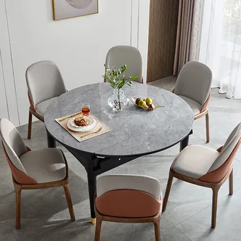 Kolo Luxusný Jedálenský Stôl, Stoličky Nastaviť Moderný Vodotesný Rozšíriť Jedálenský Stôl Onement Obývacia Izba Rozšíriteľný Esstische Nábytok