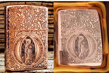 WZH 84g 9.5*7 cm fialová Medi obojstranné rytie Katolícky Kresťan Ježiša, Svätým, 16 cigariet box + ľahší zor