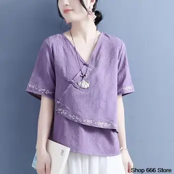 2023 Nové Čínske Tradičné Kabát Orientálna Jednofarebné Bavlnené Obliečky Vintage Hanfu Topy Čaj Umenie Orientu, Tang Vyhovovali Retro Top