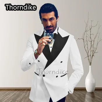 Thorndike 2022 Najnovšie dizajnové pánske Oblek Classic Fit Black Point Golier Svadobné Party Ženícha Groomsmen Smoking (Top + Nohavice)