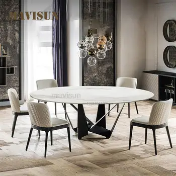 Taliansky Vlastné Rock Plát Jedálenský Stôl A Stoličky Moderný Minimalistický Hotelovej Reštaurácii Okrúhly Stôl Malý Byt Nábytok