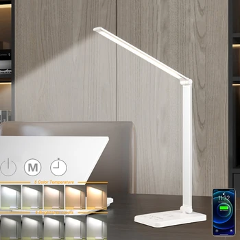 5W Bezdrôtové Nabíjanie LED Stolná Lampa Stmievateľné USB Kniha Svetla na Čítanie, Spálňa Skladacia Touch Ovládania stolná Lampa Auto-Off Časovač