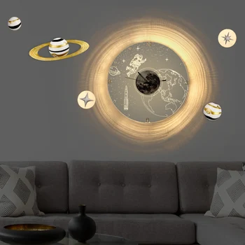 Kreatívne spaceman hodiny moderné svetlo luxusné osobnosti nástenné hodiny, spálne, obývacia izba pozadí dekorácie svetelné hodiny