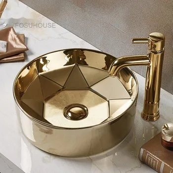 Nordic Domácnosti Umývadlá Osobné Módne Kúpeľňa Keramické Umývadlá Zlaté Kolo Umývadlo Na Umývanie Umývadla Umývadlo