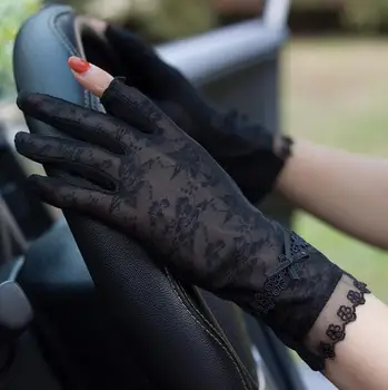 Dámske jarné letné krátke vodičské rukavice lady opaľovací krém sexy čipka rukavice lady anti-uv bezprstové rukavice R376