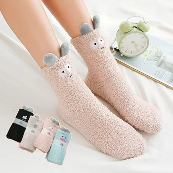 Ženské Coral Fleece Zahusťovanie Bavlna Roztomilé Ponožky pre Ženy Ladie Chlpaté Dievča Priedušná Teplé Bežné Krátke Ponožky Ženy Ženy Sox